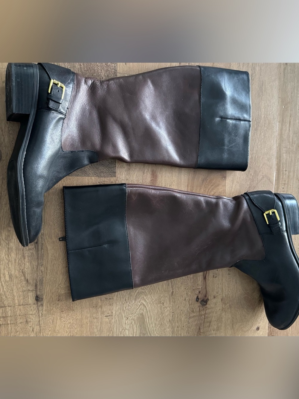 Lauren Ralph Lauren Marlena II Riding Boots 8B Black Brown Leather equestrian